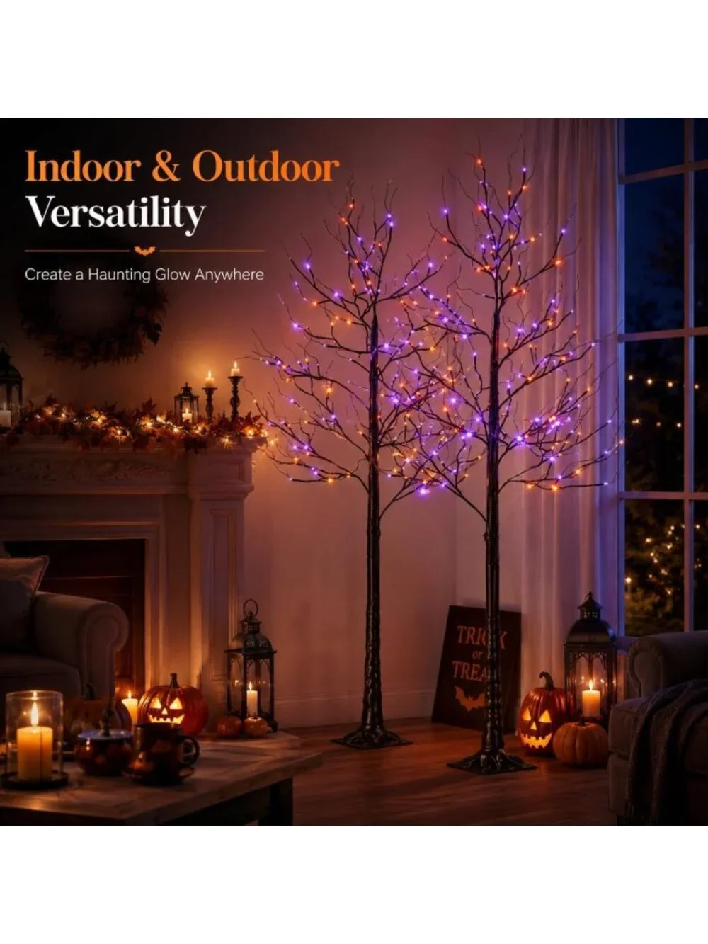 6FT LED Halloween Tree Set - 2-Pack with Orange & Purple Lights for Spooky Decor